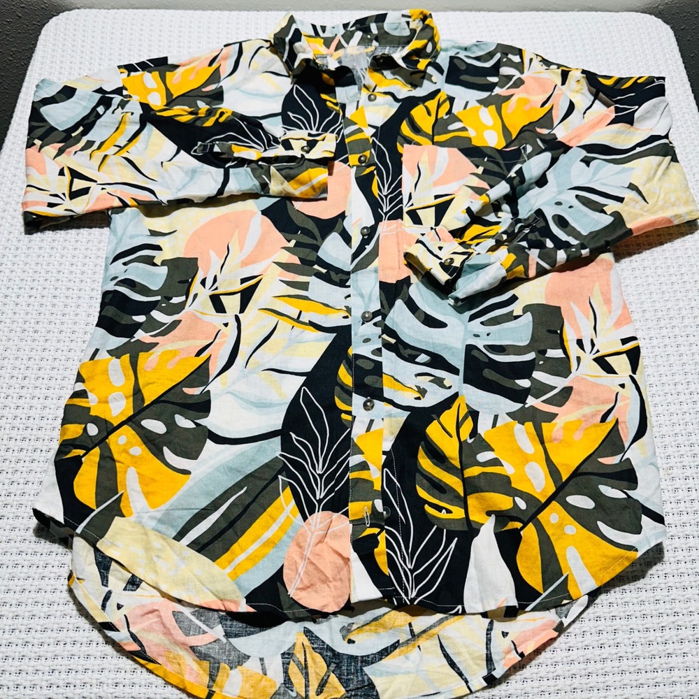 CALIA Button Up Shirt Women Tropical Leaf Size‎ M Multicolor Resort Swim Beach - Picture 10 of 16